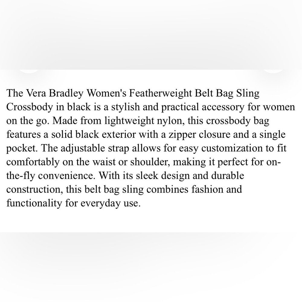 VERA BRADLEY || Black Quilted Belt Bag. OS - Picture 10 of 12